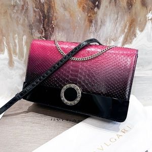 RARE BVLGARI OMBRÉ SNAKSKIN PINK & BLACK PERSPEX FLAP BAG